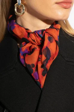 Saint Laurent RED Silk shawl with floral motif