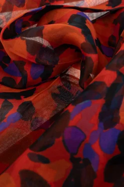 Saint Laurent RED Silk shawl with floral motif