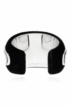 Saint Laurent SILVER Velvet-trimmed bracelet