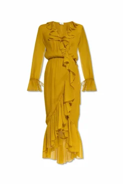Saint Laurent YELLOW Silk dress with ruffles