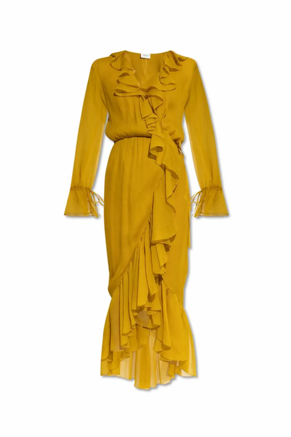 Saint Laurent YELLOW Silk dress with ruffles