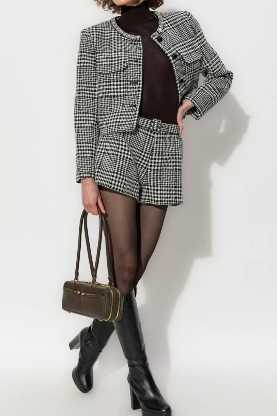 Self-Portrait BLACK Houndstooth pattern shorts