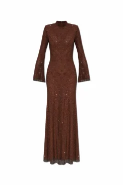 Self-Portrait BROWN Long dress with shimmering appliquƩs
