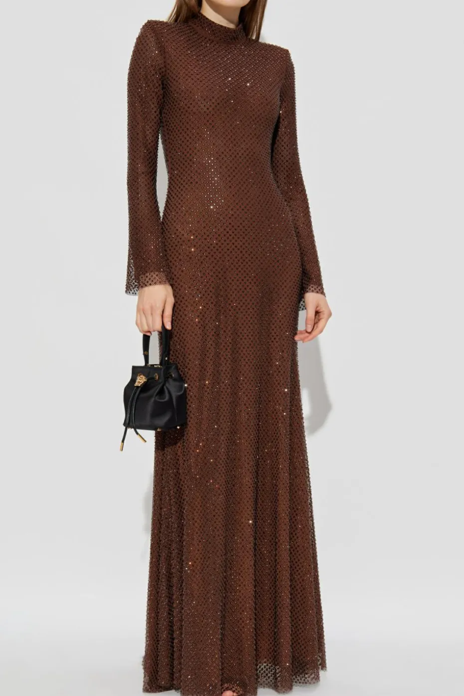 Self-Portrait BROWN Long dress with shimmering appliqués