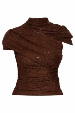 Self-Portrait BROWN Top with shimmering embellishments