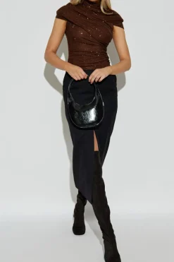 Self-Portrait BROWN Top with shimmering embellishments