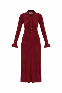 Self-Portrait BURGUNDY Ribbed dress with pockets