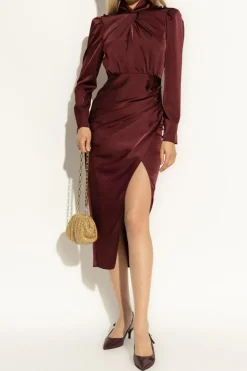 Self-Portrait BURGUNDY Satin dress