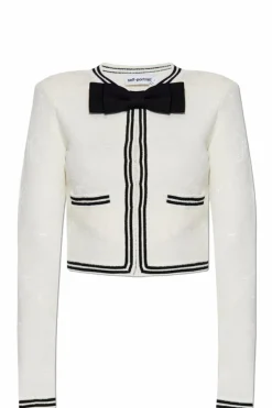 Self-Portrait cream Cardigan with Bow Brooch