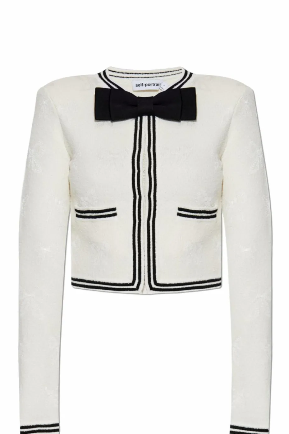 Self-Portrait cream Cardigan with Bow Brooch