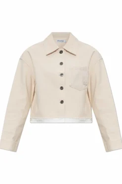 Self-Portrait cream Denim jacket with vintage effect