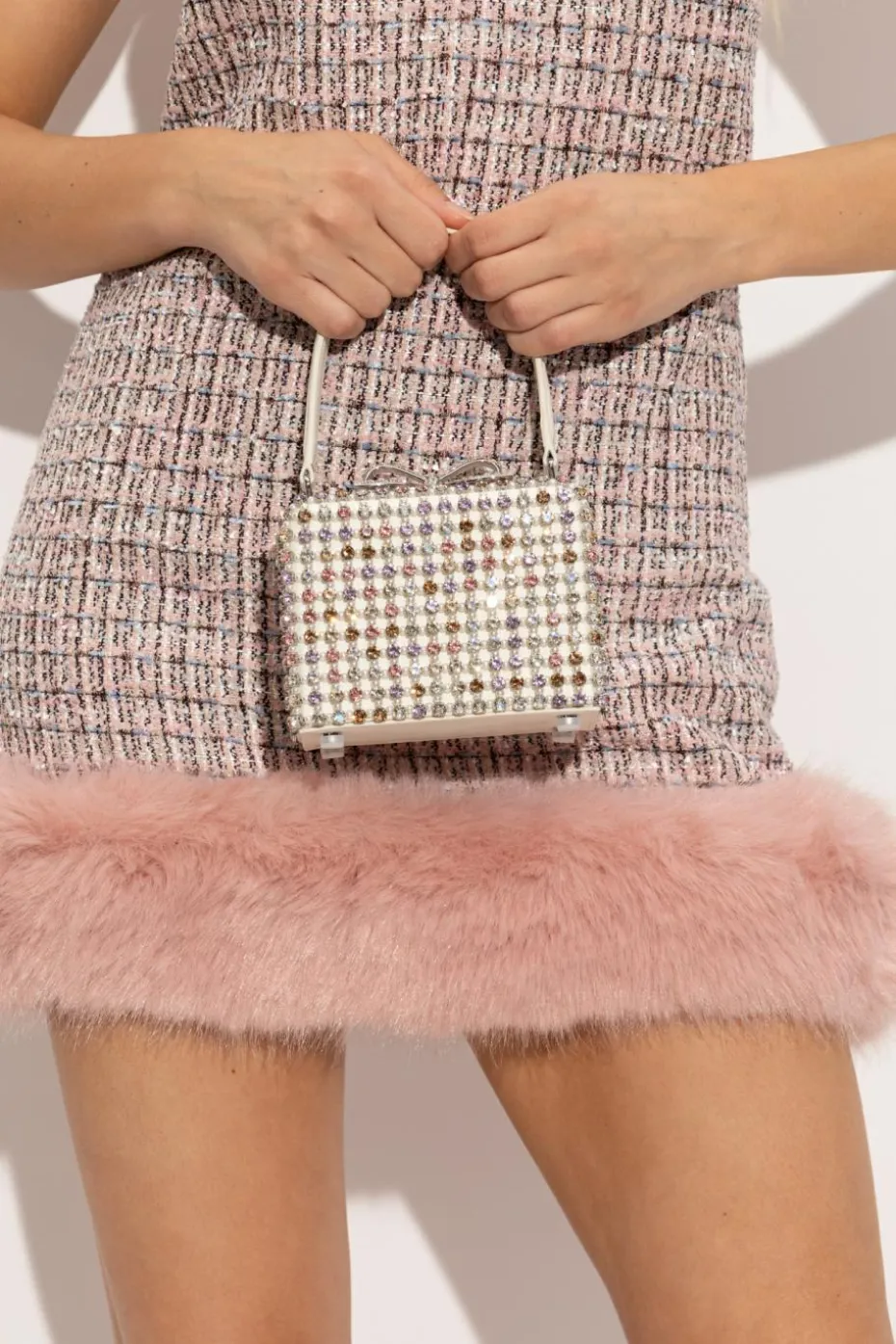 Self-Portrait cream Handbag with shimmering embellishments