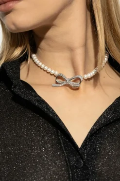 Self-Portrait cream Necklace with shimmering crystals