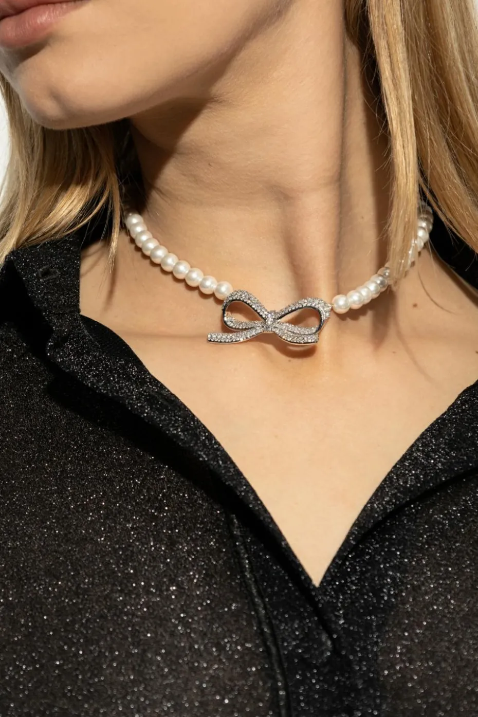 Self-Portrait cream Necklace with shimmering crystals