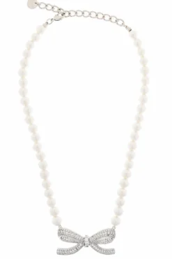 Self-Portrait cream Necklace with shimmering crystals