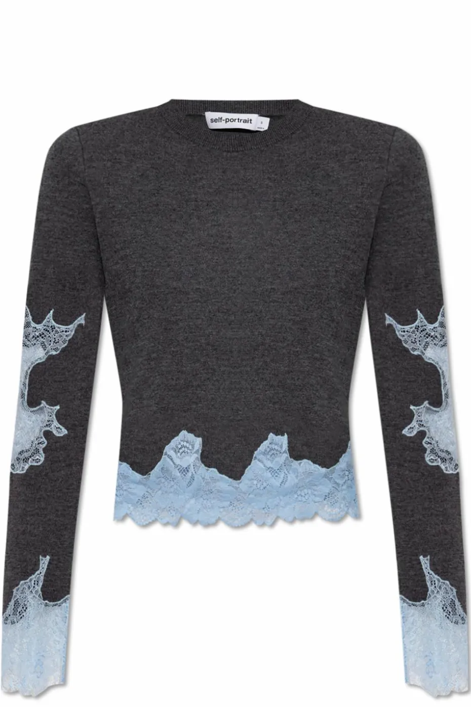 Self-Portrait GREY Sweater with lace inserts
