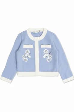 Self-Portrait Kids BLUE Cardigan with shimmering appliqués