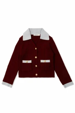 Self-Portrait Kids BURGUNDY Ribbed cardigan