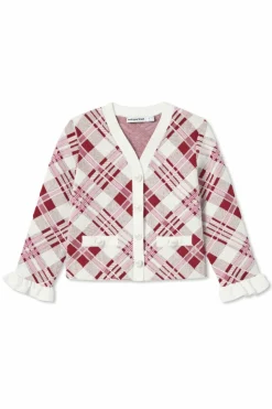 Self-Portrait Kids BURGUNDY Dress with a checkered pattern