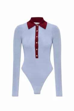 Self-Portrait light blue Long-sleeve bodysuit