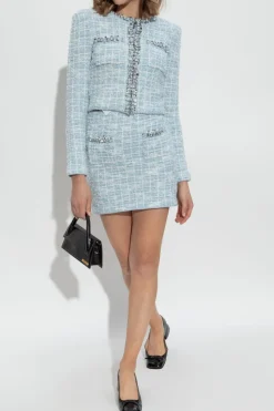 Self-Portrait light blue Tweed skirt with shimmering sequins