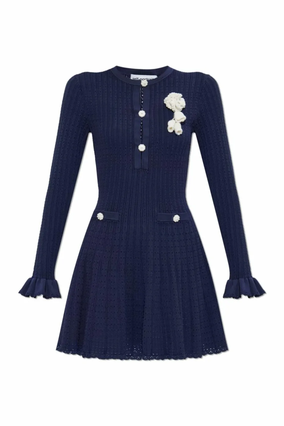 Self-Portrait NAVY BLUE Dress with brooch