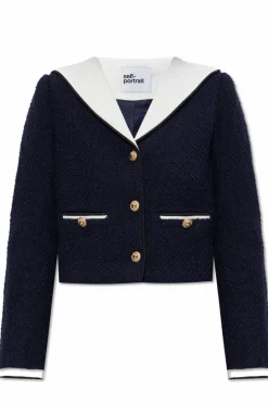 Self-Portrait NAVY BLUE Jacket with collar