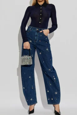 Self-Portrait NAVY BLUE Jeans with shimmering appliqués
