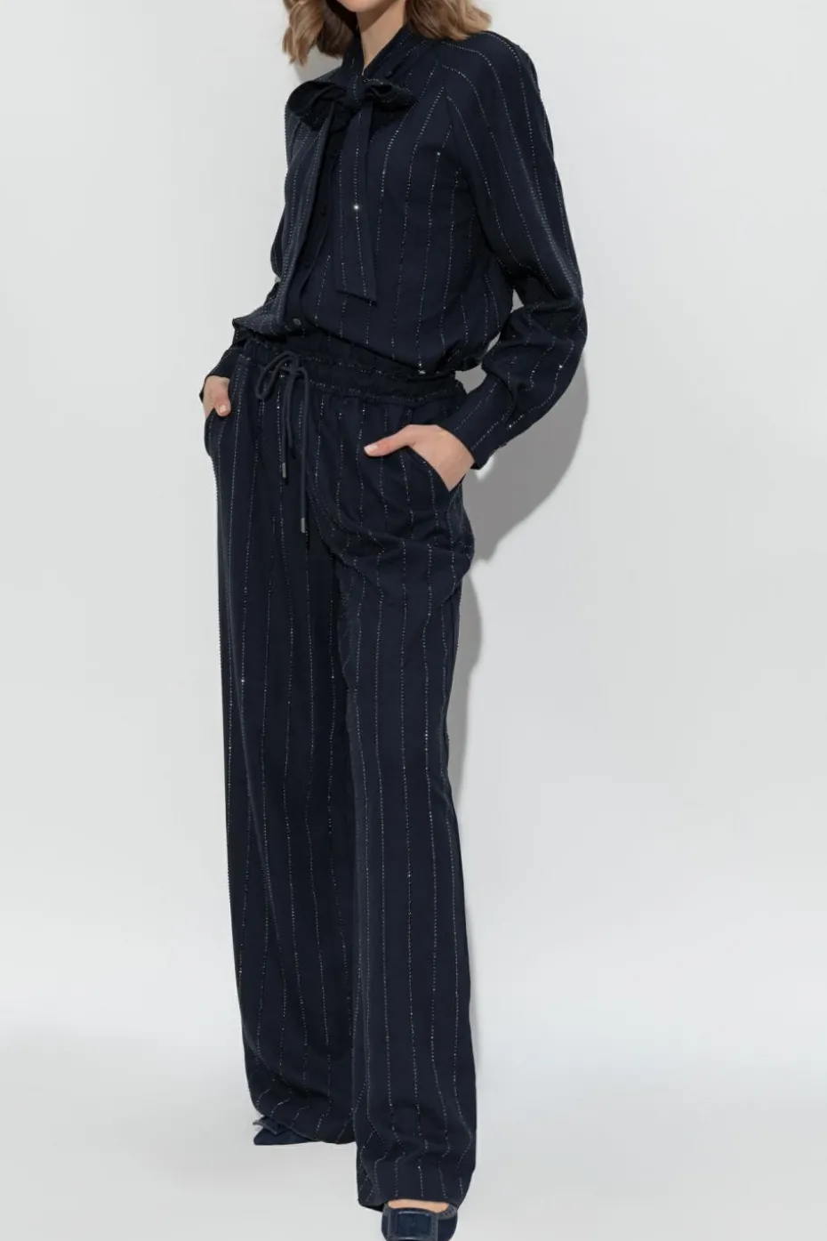 Self-Portrait NAVY BLUE Pants with shimmering sequins