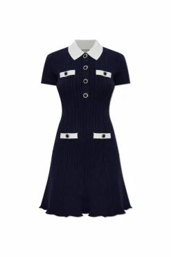 Self-Portrait NAVY BLUE Ribbed dress with pockets