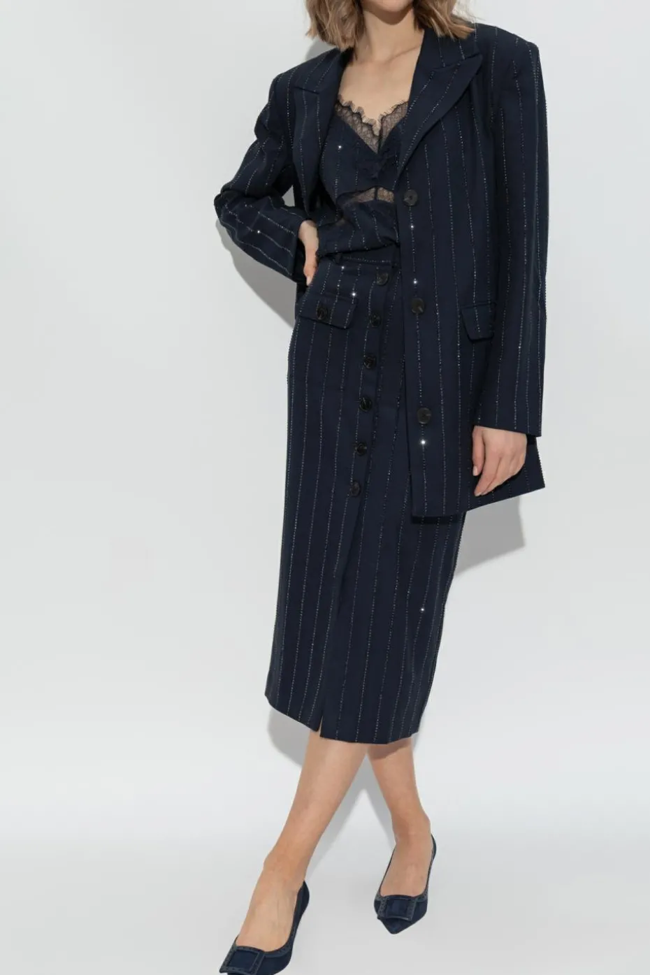Self-Portrait NAVY BLUE Top with shimmering sequins