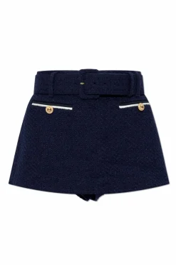Self-Portrait NAVY BLUE Tweed shorts with belt