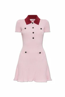 Self-Portrait PINK Ribbed dress with collar