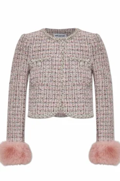 Self-Portrait PINK Tweed blazer with faux fur