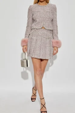 Self-Portrait PINK Tweed blazer with faux fur