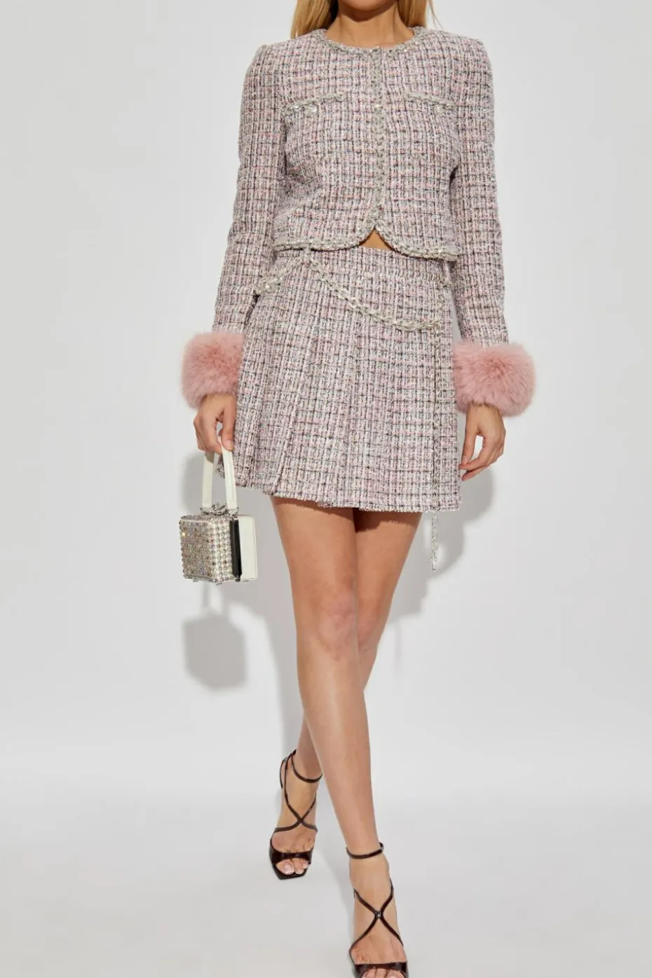 Self-Portrait PINK Tweed pleated skirt