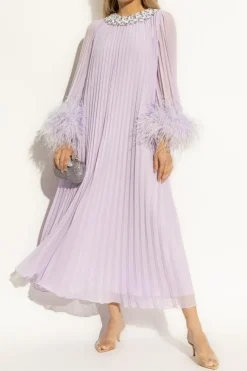 Self-Portrait PURPLE Pleated dress with shimmering appliqués