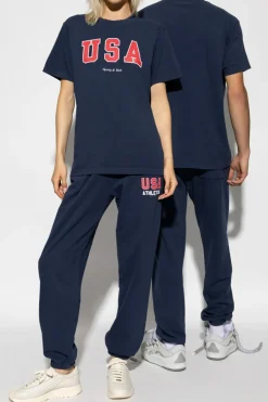 Sporty & Rich NAVY BLUE Sweatpants with logo