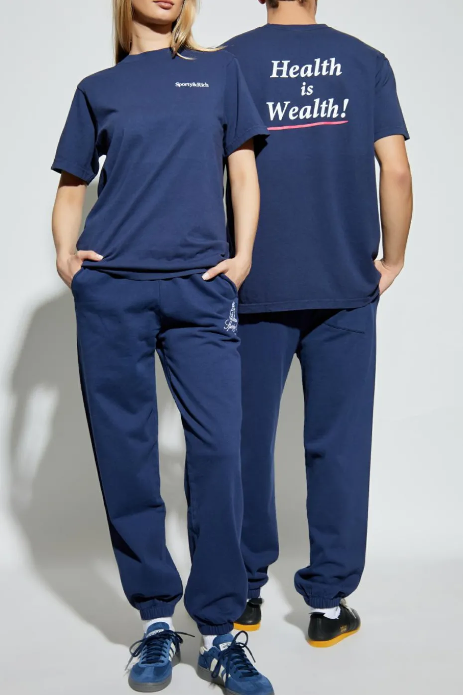 Sporty & Rich NAVY BLUE T-shirt with print