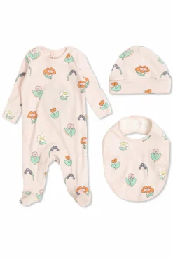 Stella McCartney Kids PINK Set: baby romper, bib, and hat