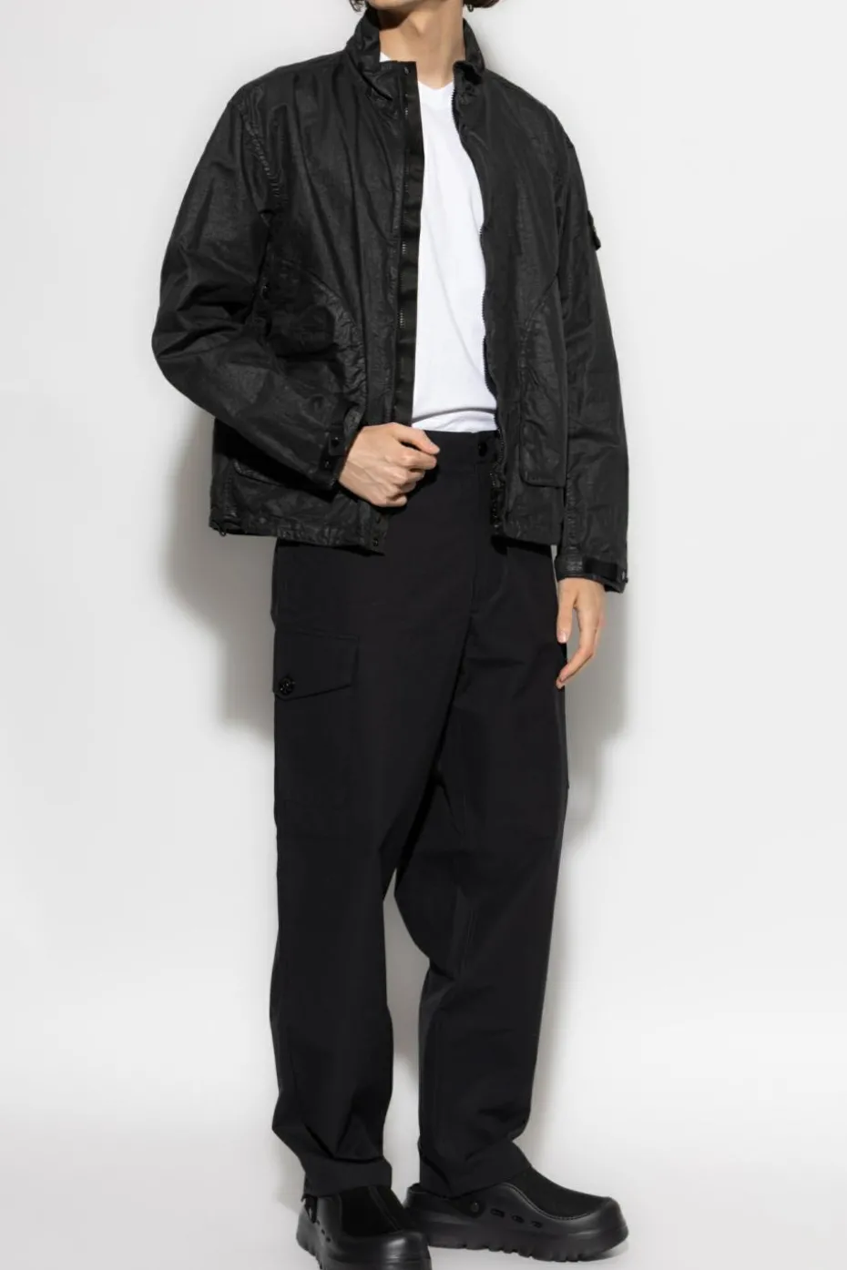 Stone Island BLACK Jacket Organic-Look Nylon Panama-TC