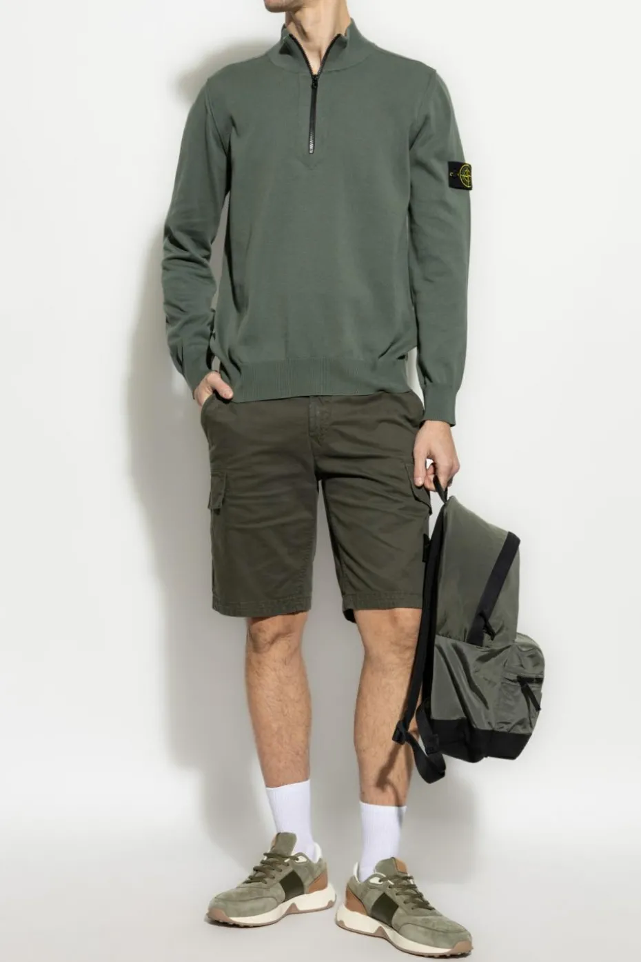 Stone Island GREEN Sweater with stand-up collar