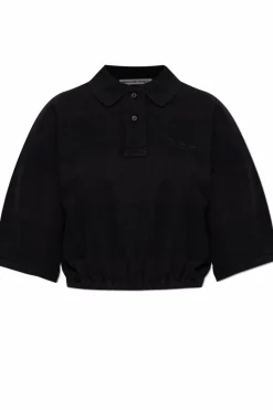 T by Alexander Wang BLACK Short polo with embroidered logo