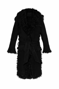 The Attico BLACK Shearling coat tied with a belt