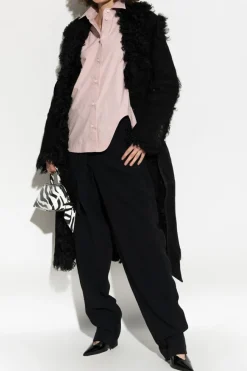The Attico BLACK Shearling coat tied with a belt