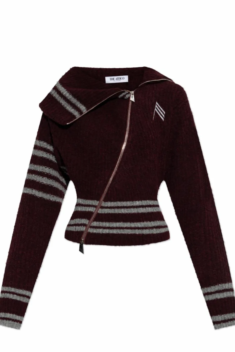 The Attico BURGUNDY Cardigan with stand-up collar