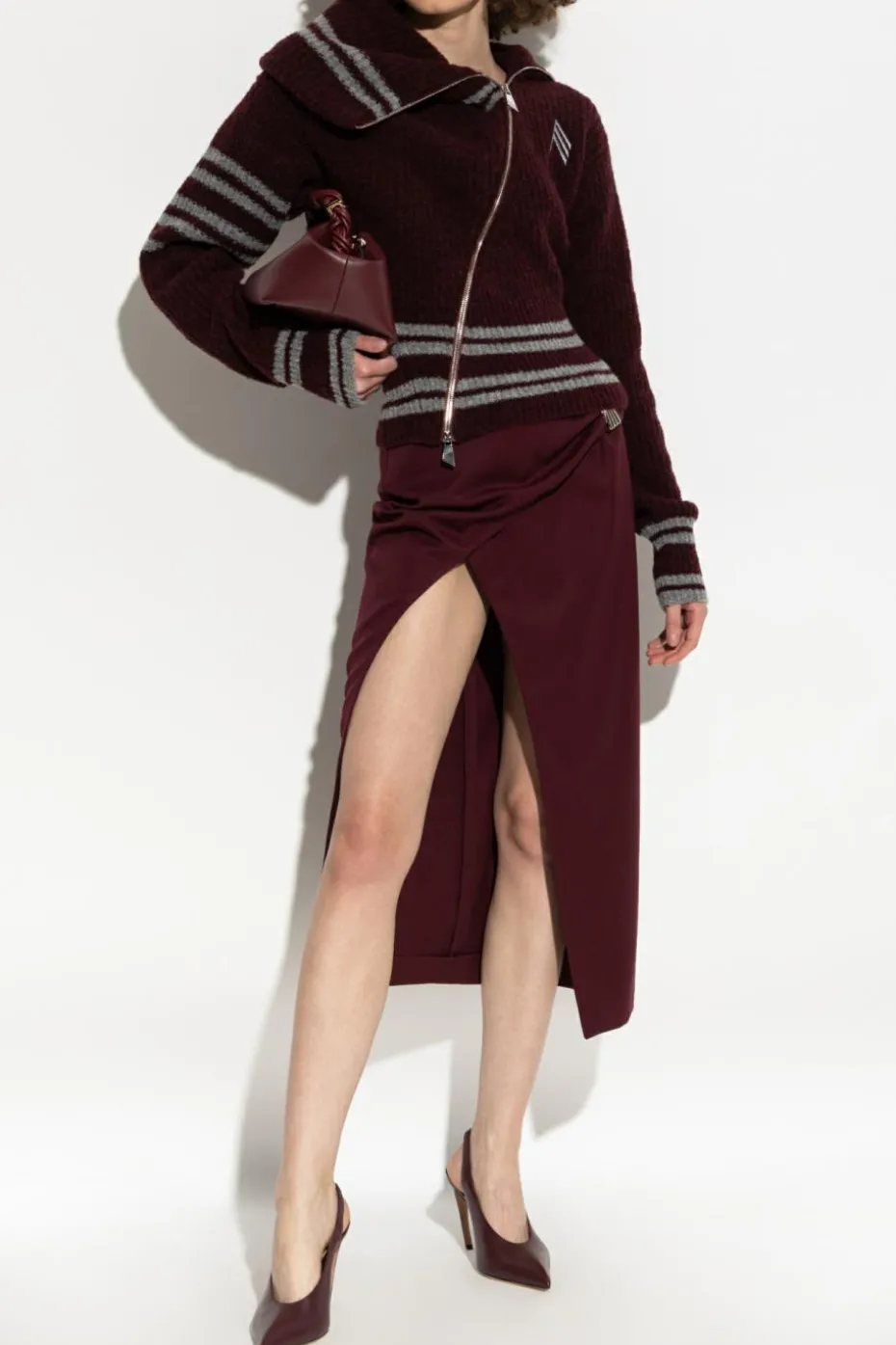 The Attico BURGUNDY Cardigan with stand-up collar