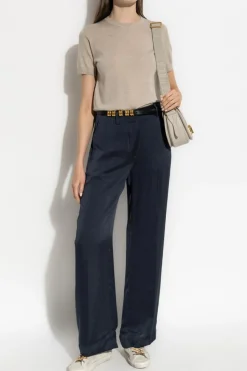 Theory NAVY BLUE Satin-finish trousers