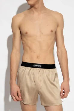 Tom Ford beige Silk boxers with logo