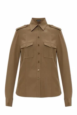 Tom Ford GREEN Silk shirt with epaulettes